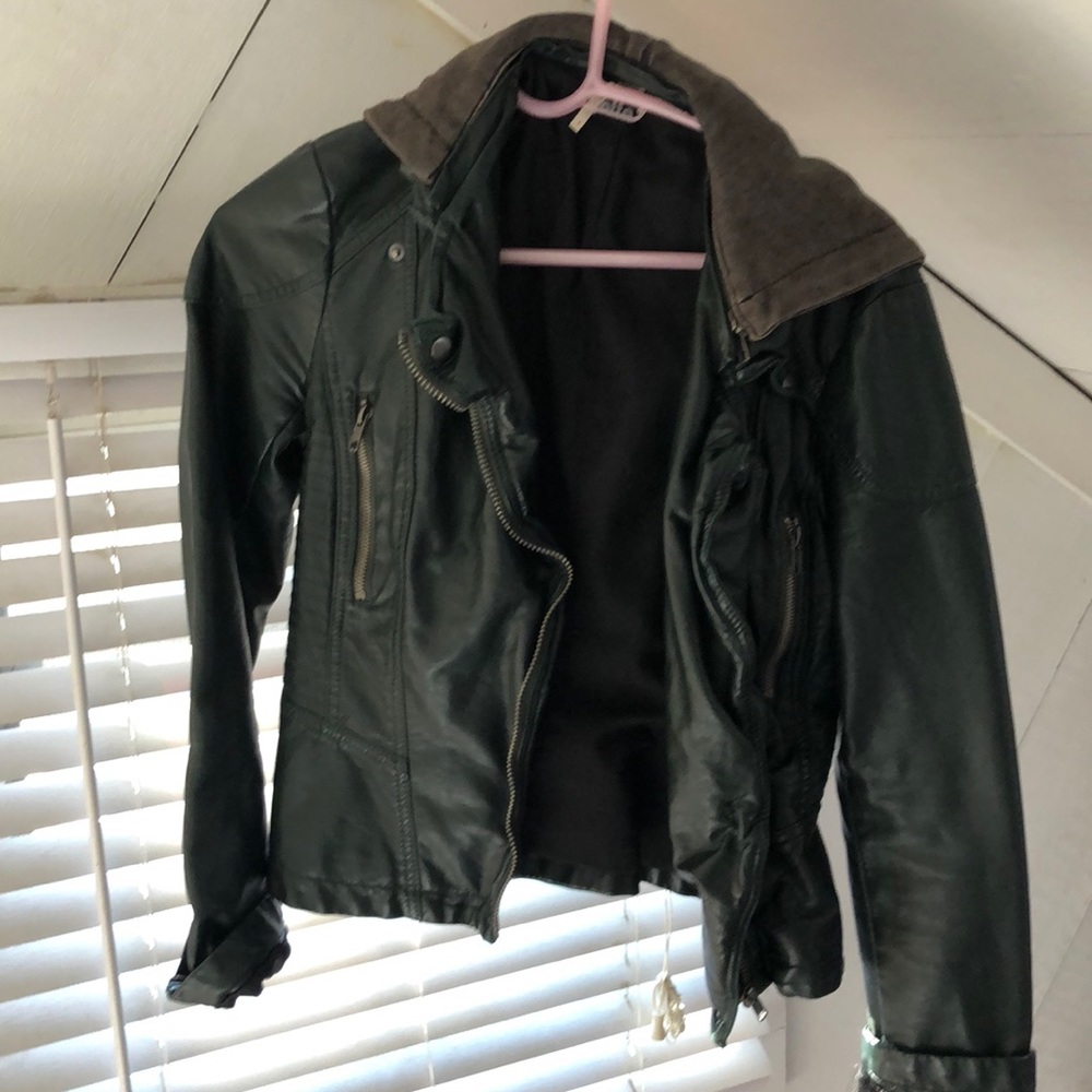 Free People VEGAN leather motorcycle jacket + hood